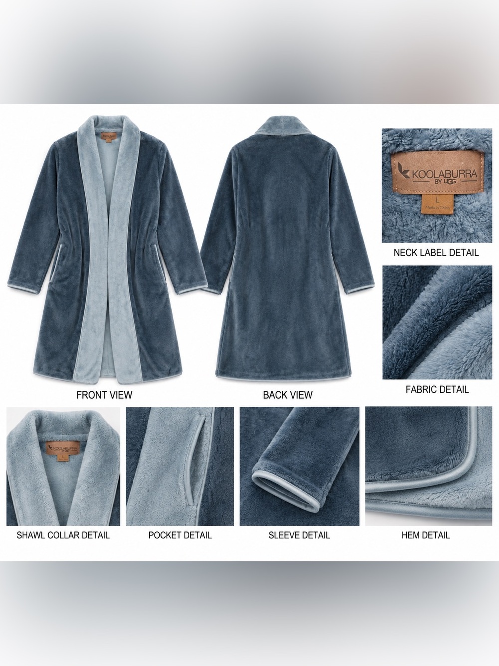 Koolaburra by UGG Blue Plush Fleece Robe Women’s L Long Cozy
